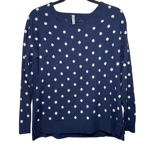 Hanna‎ Andersson Navy Polka Dot Crew Neck Women's Sweater Size L Wool Blend - Picture 1 of 10